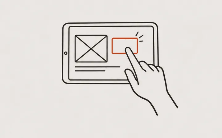 Illustration: Finger tippt auf eine Canva-Vorlage auf dem Tablet